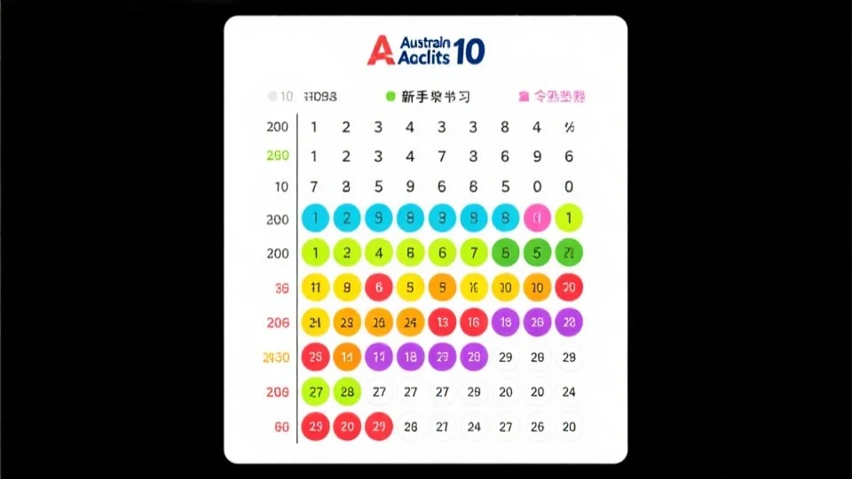 简洁的数字走势图表，展现澳洲幸运10开奖号码的冷热分布，色彩明快，适合新手学习